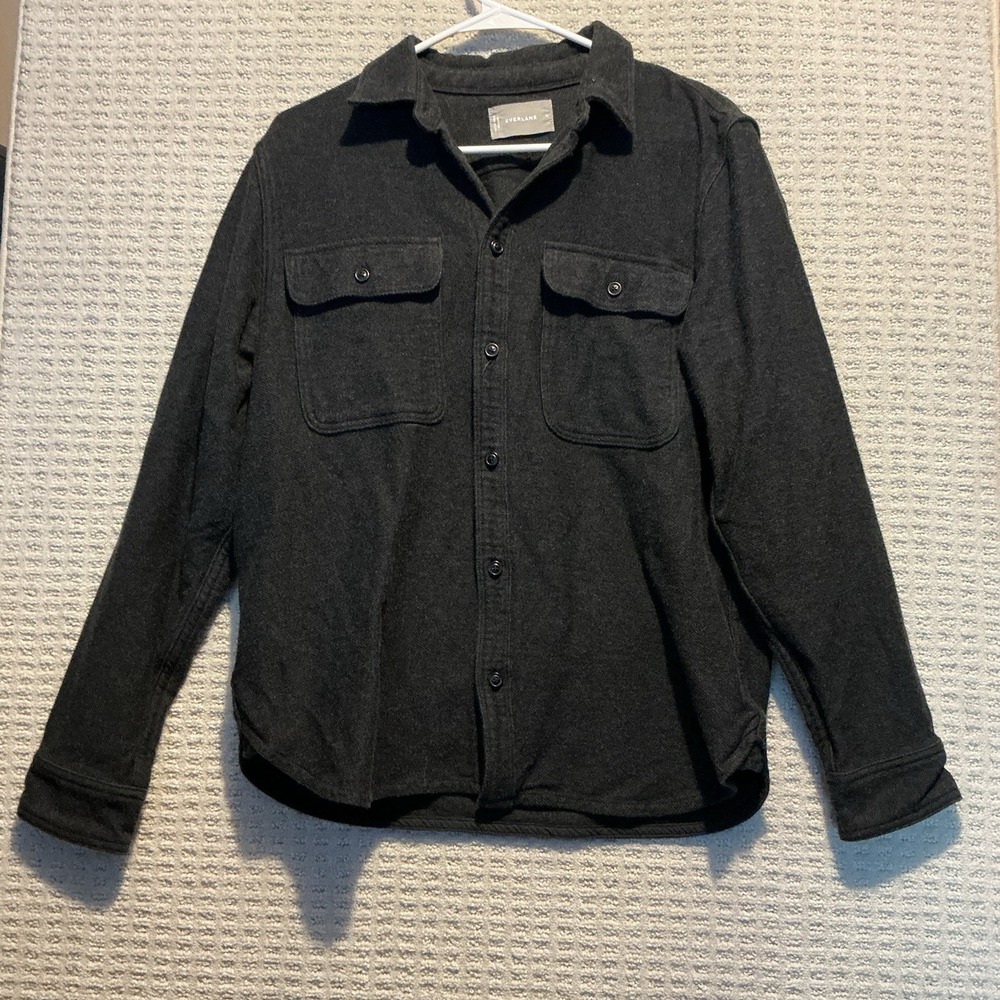 Everlane Heavy Weight Over shirt Charcoal Heather M Cotton Flap Pockets Shacket